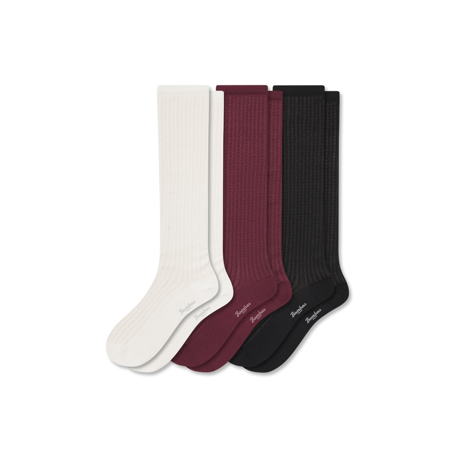 Women's Pointelle Knee High Sock 3-Pack - Cushion Weekend Support