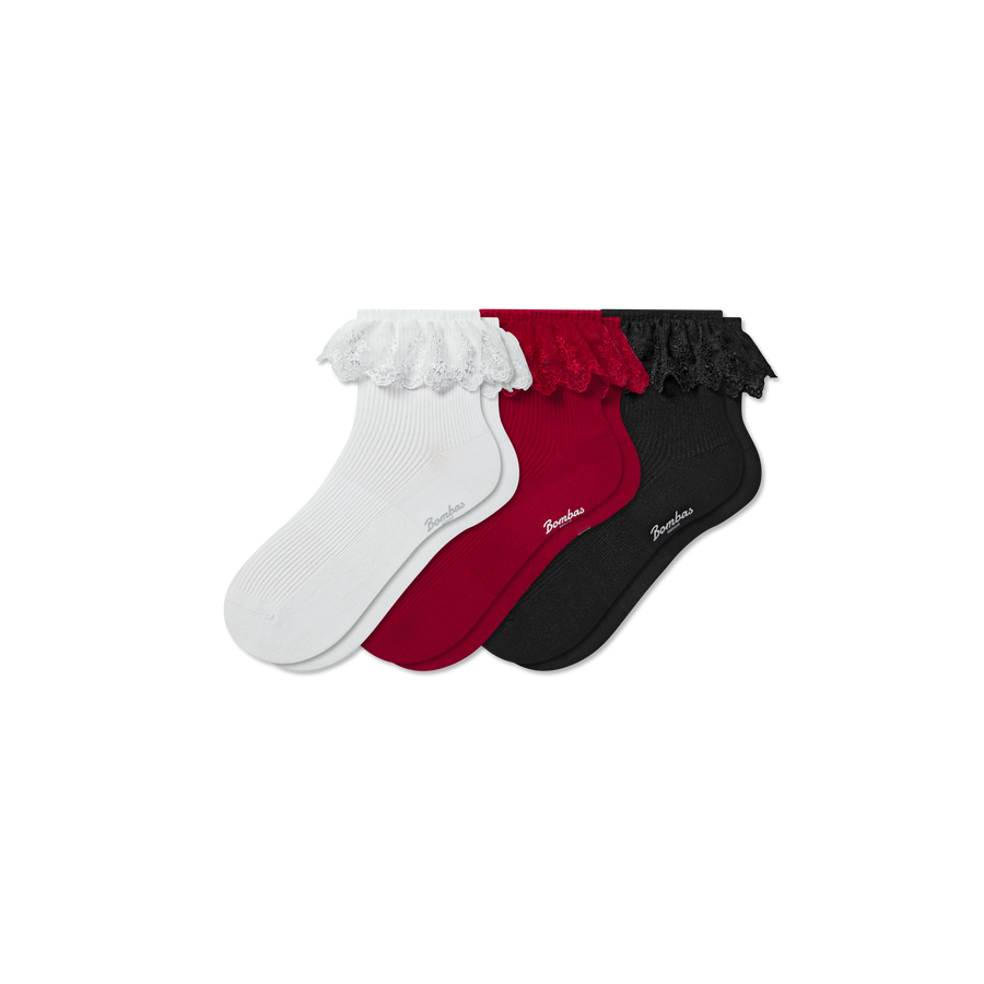 Women’s Ruffle Lace Quarter Sock 3-Pack - Active Trail Step