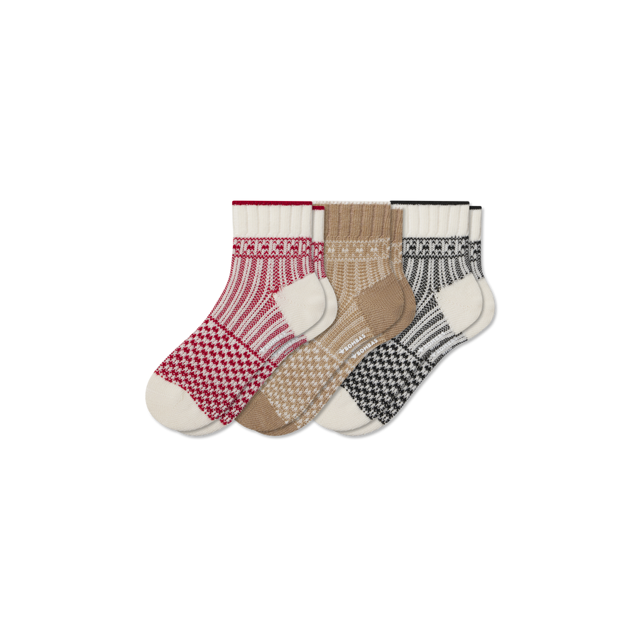 Women's Merino Wool Blend Sweater Quarter Sock 3-Pack - Fresh Ankle Move