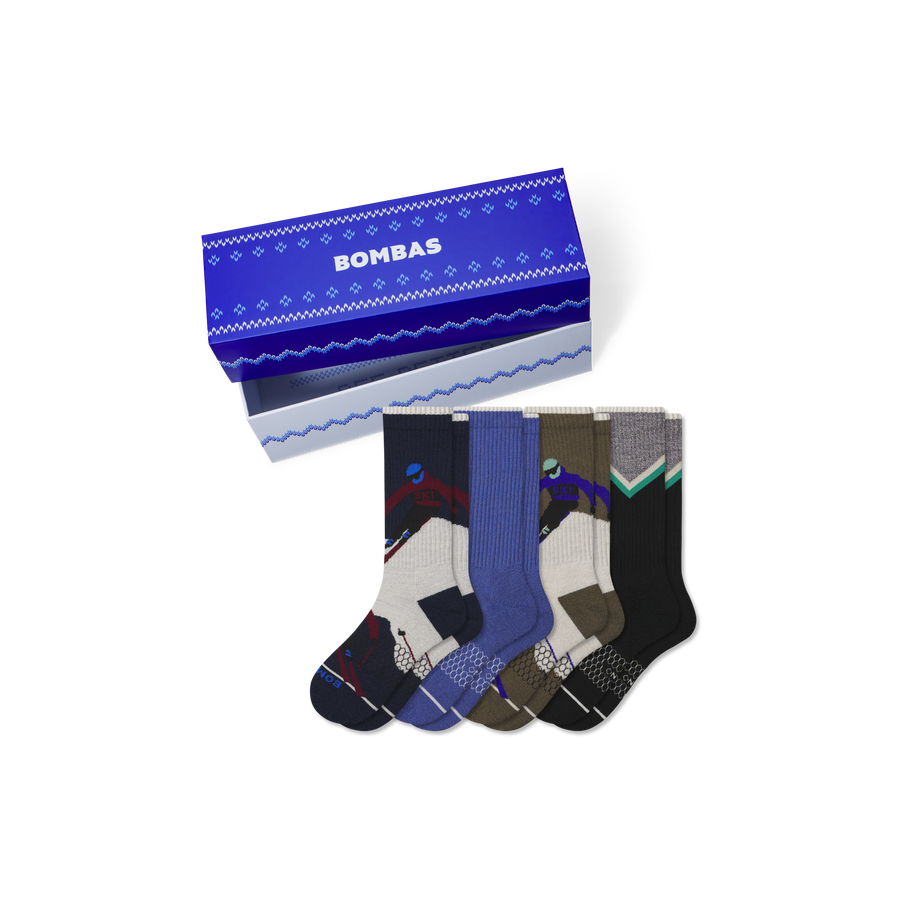 Men's Merino Wool Blend Calf Sock 4-Pack Gift Box - Gift Travel Wrap