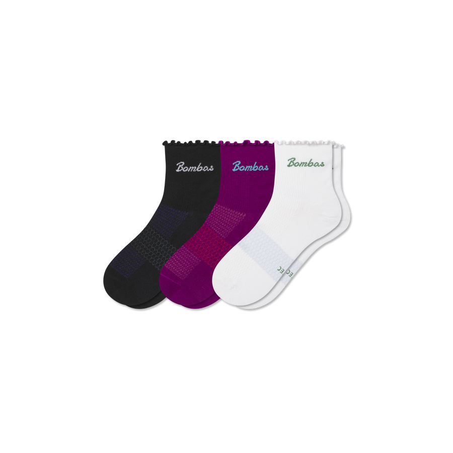 Women’s UltraLite Ruffle Sport Quarter Sock 3-Pack - Cozy Low Cut Comfort