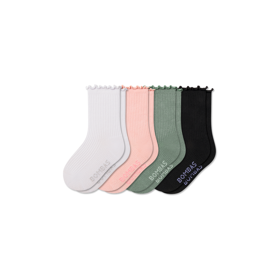 Junior Ruffle Rib Calf Sock 4-Pack - Smooth Low Cut Step