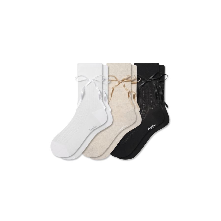 Women’s Pointelle Bow Half Calf Sock 3-Pack - Cushion Studio Comfort
