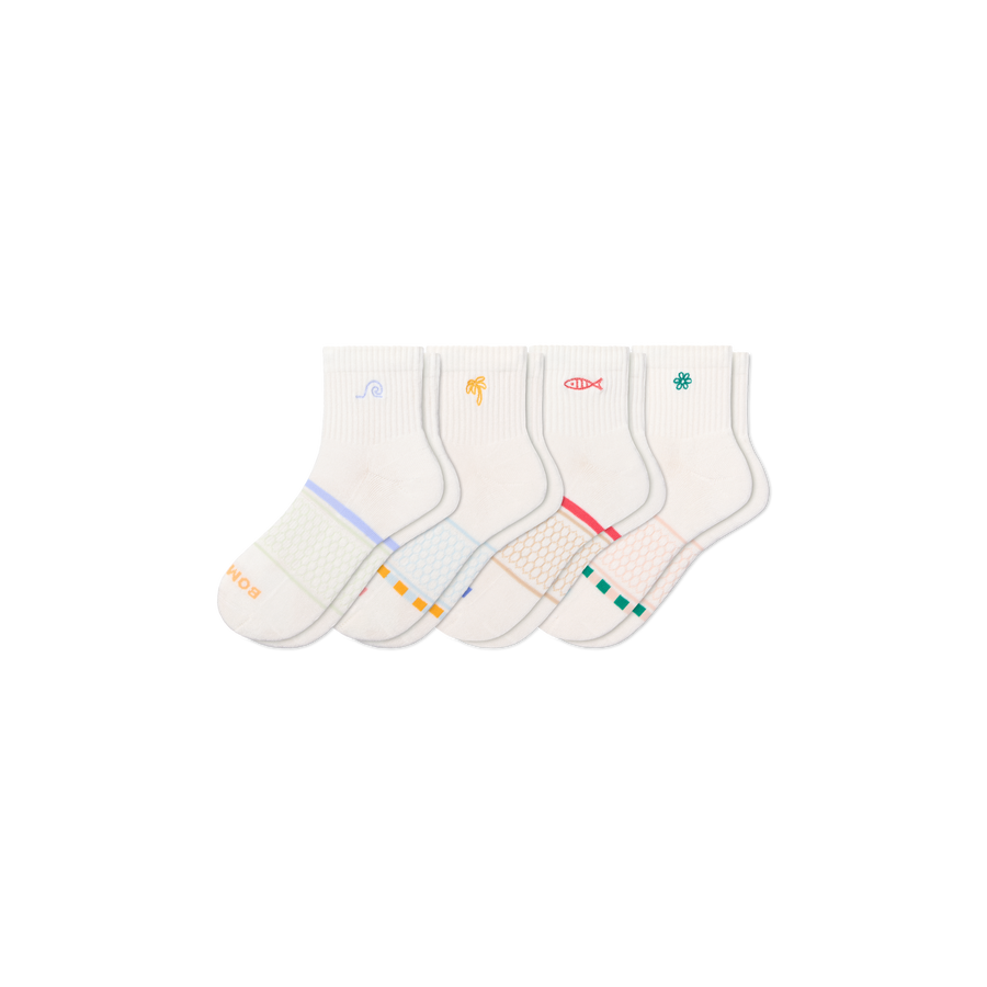 Women's Beach Day Embroidered Quarter Sock 4-Pack - Active Shift Cushion
