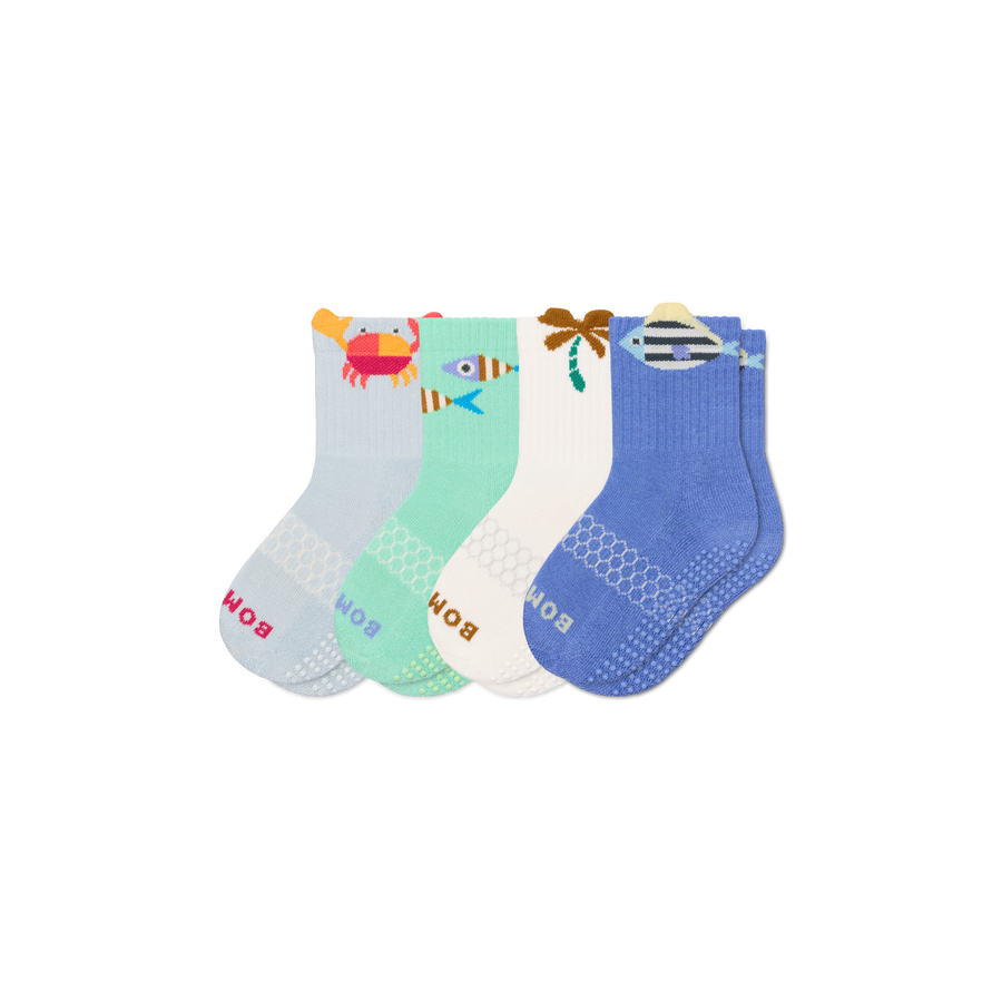 Junior Seaside Gripper Calf Sock 4-Pack - Outdoor Low Cut Rotation