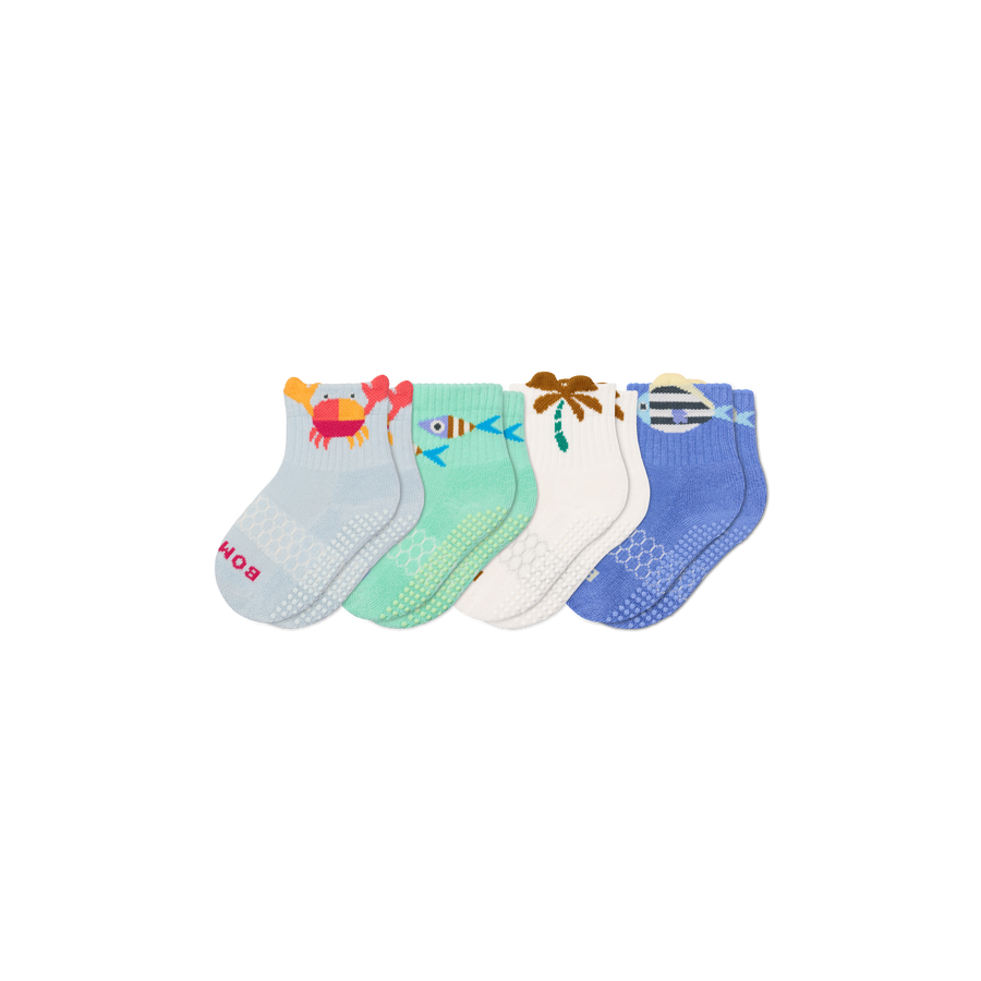 Toddler Seaside Gripper Calf Sock 4-Pack - Daily Low Cut Wear
