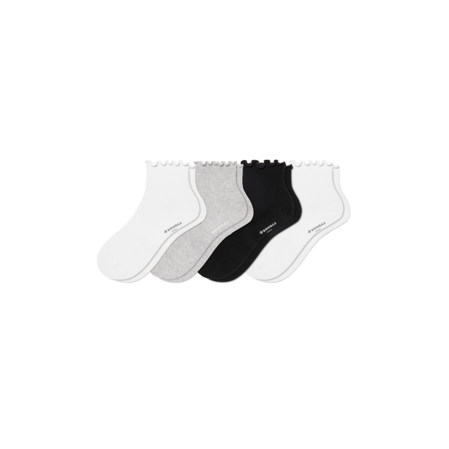 Youth Ruffle Rib Quarter Sock 4-Pack - Comfort No Show Wear