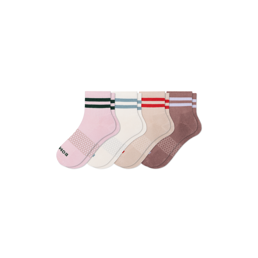 Women's Vintage Stripes Quarter Sock 4-Pack - Cushion School Wear