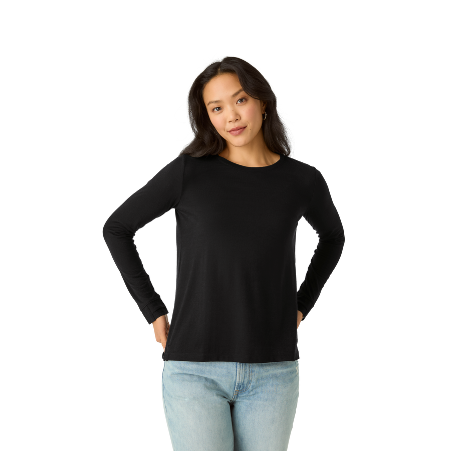 Women's Merino Wool Blend Crew Neck Long Sleeve T-Shirt - Daily Warmup Hold