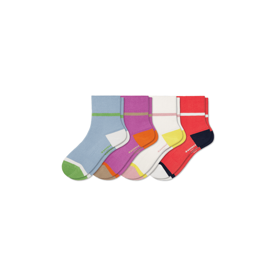 Youth Lightweight Ribbed Quarter Sock 4-Pack - Everyday Lounge Cushion