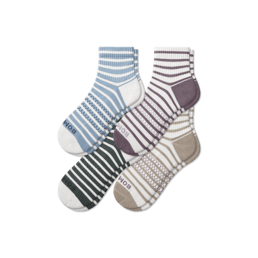 Women's Coastal Stripe Quarter Sock 4-Pack - Smooth Recovery Pair