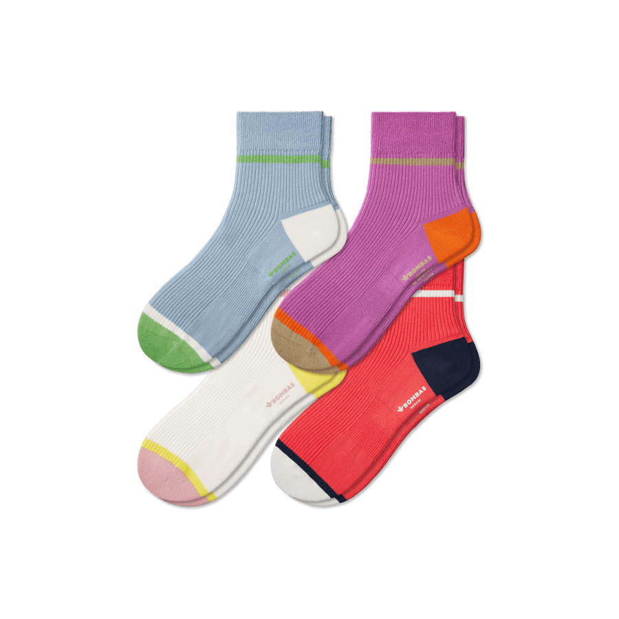 Women's Lightweight Ribbed Quarter Sock 4-Pack - Modern Office Support