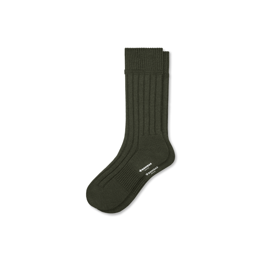 Men's Merino Cashmere Blend Rib Calf Socks - Comfort No Show Pair