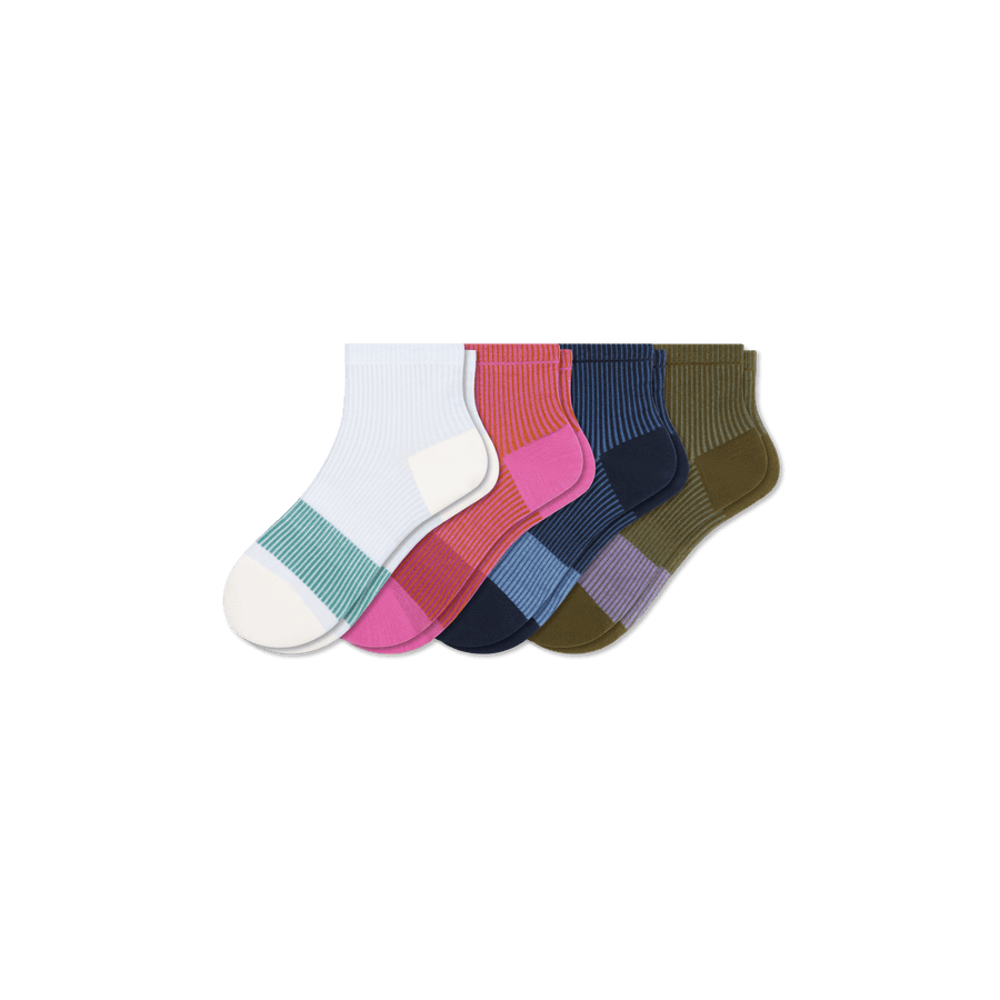 Youth Lightweight Stripe Quarter Sock 4-Pack - Classic Crew Pair