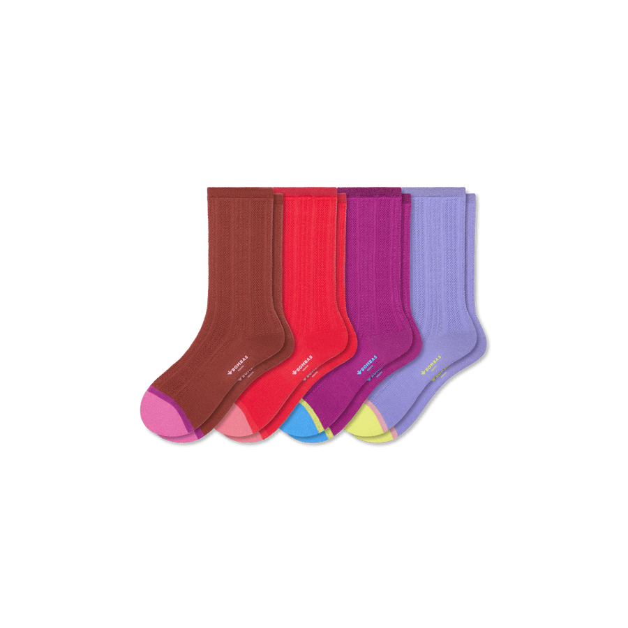 Youth Pointelle Calf Sock 4-Pack - Breathable Shift Cushion