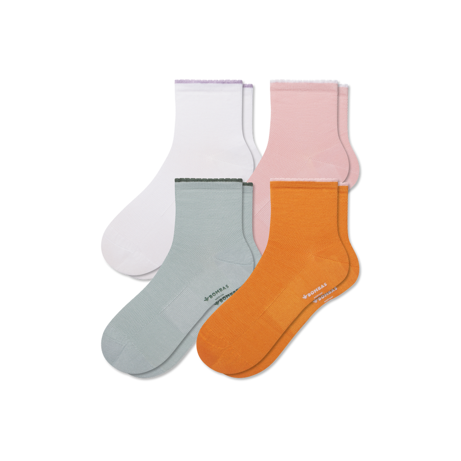 Women’s Scallop Cuff Quarter Sock 4-Pack - Run Hike Rotation