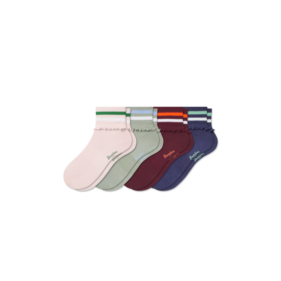 Youth Foldover Ruffle Quarter Sock 4-Pack - Classic Home Rotation