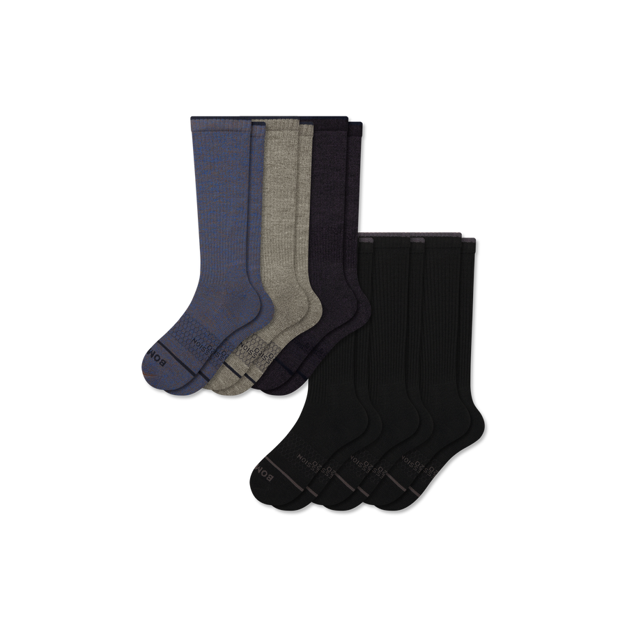 Men's Merino Wool Blend Everyday Compression Knee High Sock 6-Pack (15-20mmHg) - Performance Run Move