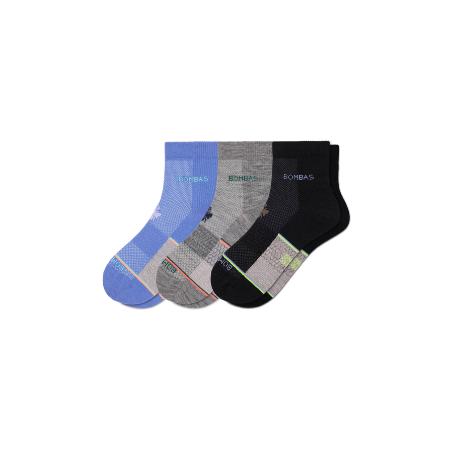 Men's UltraLite Sport Merino Wool Blend Quarter Sock 3-Pack - Breathable Crew Fit