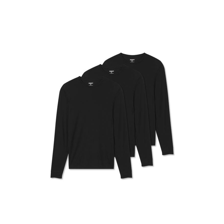 Men's Merino Wool Blend Crew Neck Long Sleeve T-Shirt 3-Pack - Sport Run Support