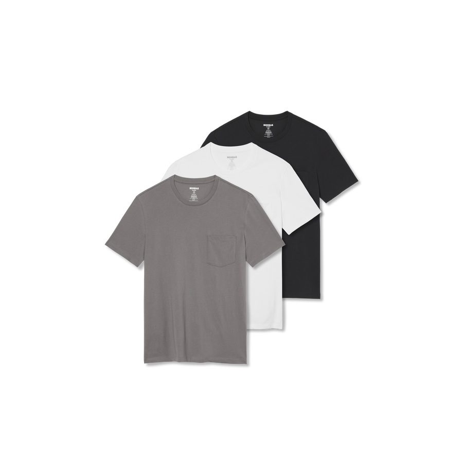 Men's Pima Cotton Pocket Crew Neck T-Shirt 3-Pack - Daily Tank Wear