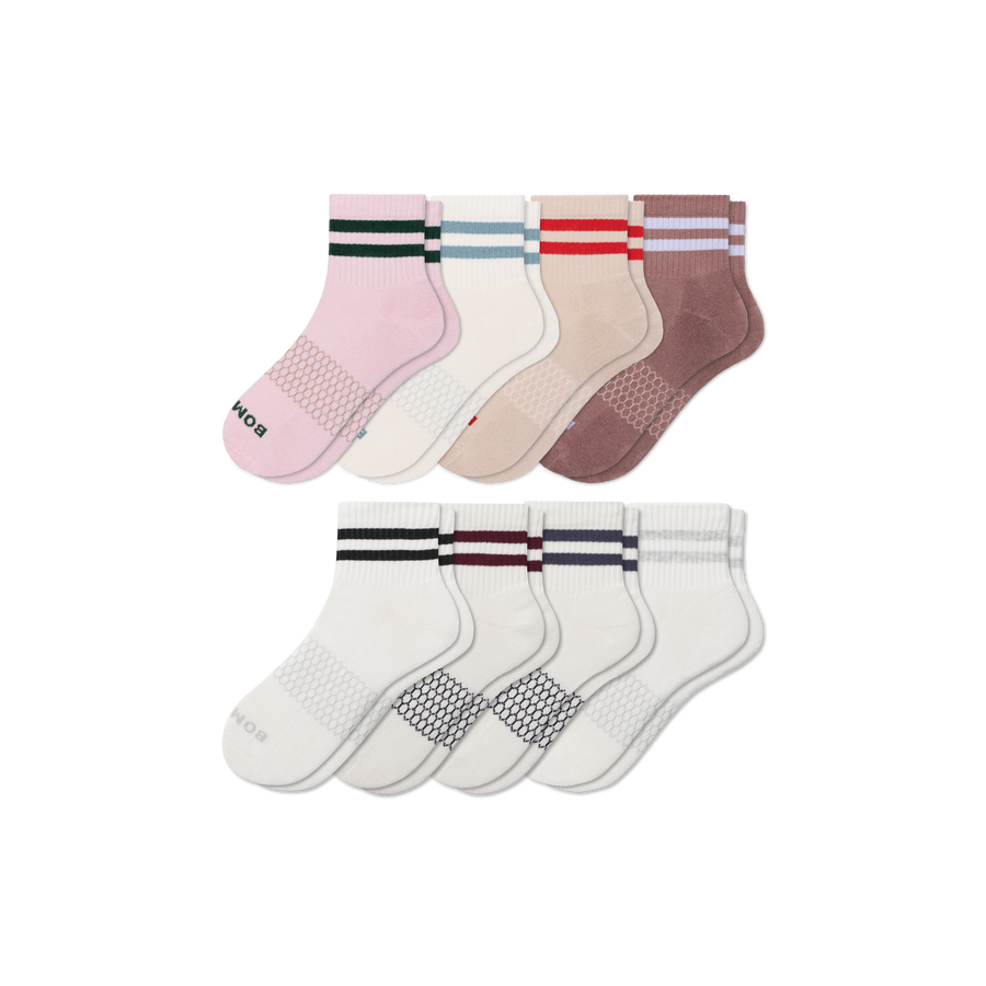 Women's Vintage Stripes Quarter Sock 8-Pack - Light Run Rotation