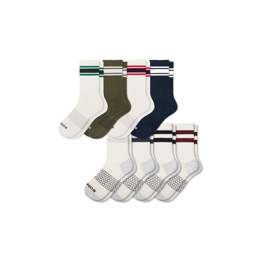 Men's Vintage Stripes Half Calf Sock 8-Pack - Smooth Weekend Comfort