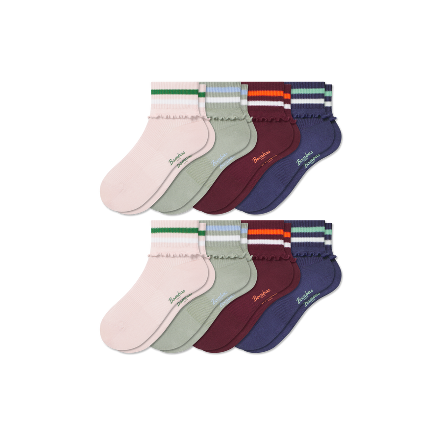 Youth Foldover Ruffle Quarter Sock 8-Pack - Weekend Trail Step