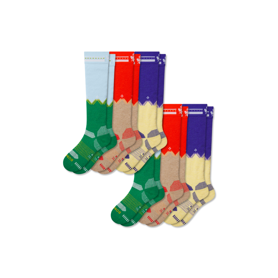 Youth Full-Cushion Merino Wool Blend Ski & Snowboard Sock 6-Pack - Steady Shift Cushion