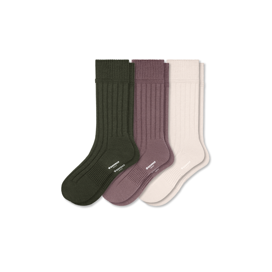 Men's Merino Cashmere Blend Rib Calf Sock 3-Pack - Breathable Rotation