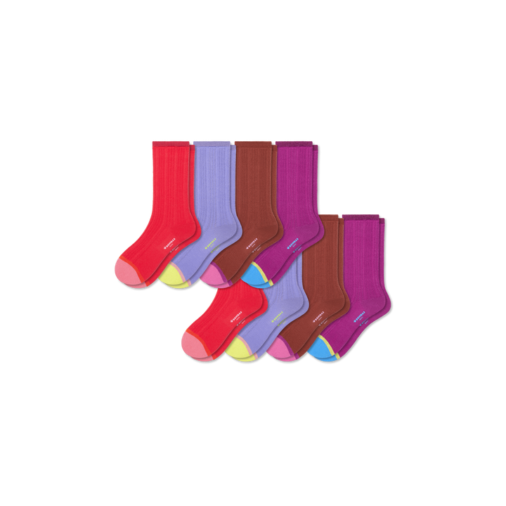 Youth Pointelle Calf Sock 6-Pack - Red Iris Mix