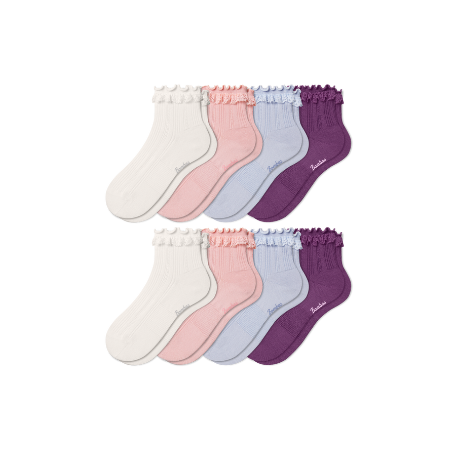 Youth Ruffle Rib Quarter Sock 8-Pack - Light Travel Wear
