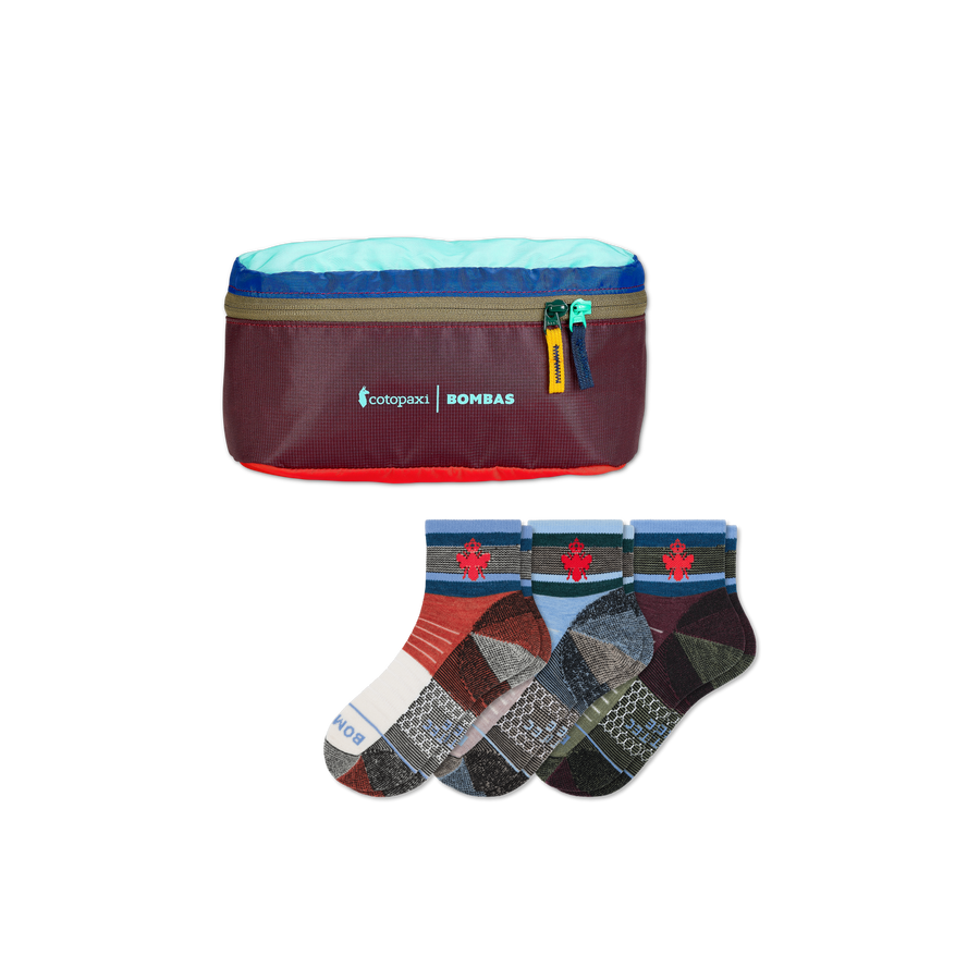 Cotopaxi x Bombas Merino Wool Blend Hiking Quarter Sock 3-Pack & Fanny Pack - Ready Travel Choice