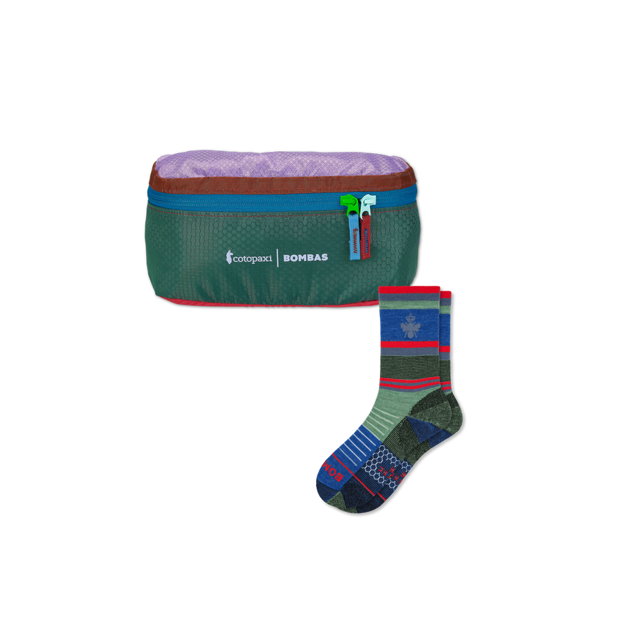 Cotopaxi x Bombas Merino Wool Blend Hiking Calf Sock & Fanny Pack - Outdoor Storage Setup