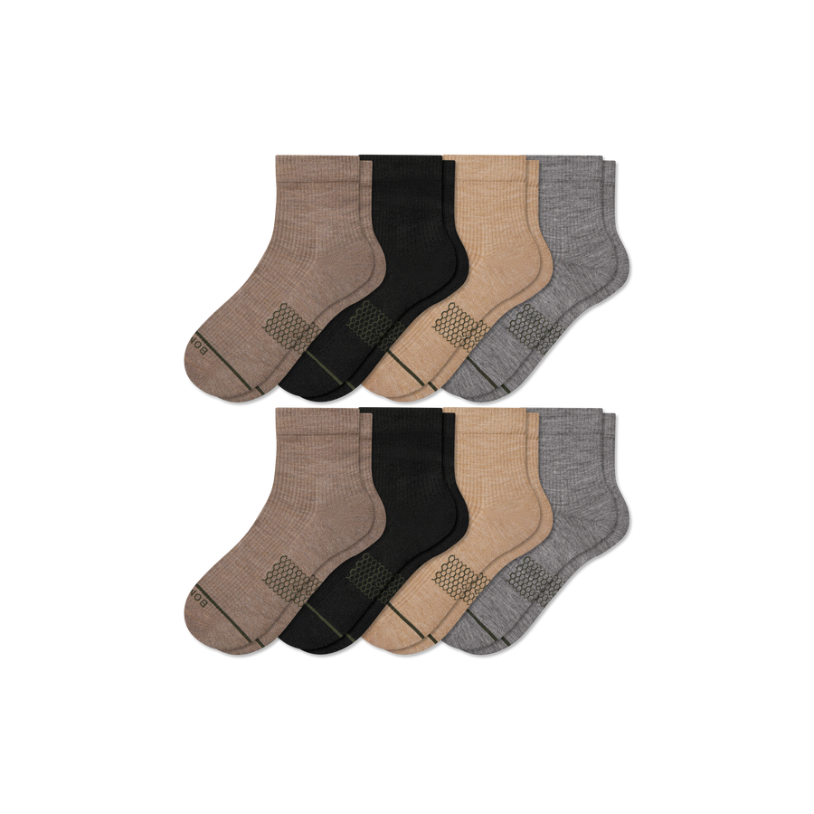 Men's Merino Wool Blend Modern Rib Quarter Sock 8-Pack - Run Low Cut Fit