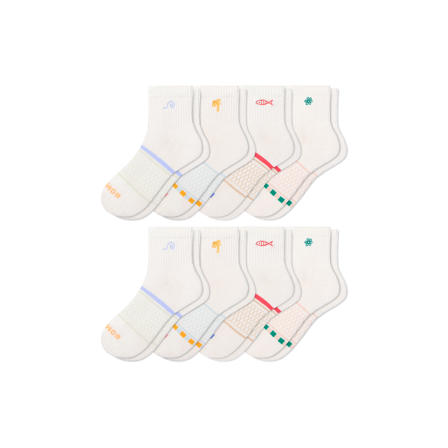 Women's Beach Day Embroidered Quarter Sock 8-Pack - Comfort School Fit