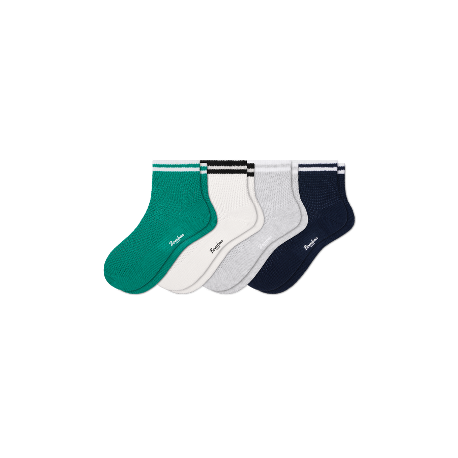 Women's Vintage Stripes Open Knit Quarter Sock 4-Pack - Comfort Ankle Support