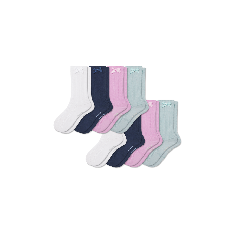Youth Textured Bow Calf Sock 8-Pack - Smooth Office Comfort